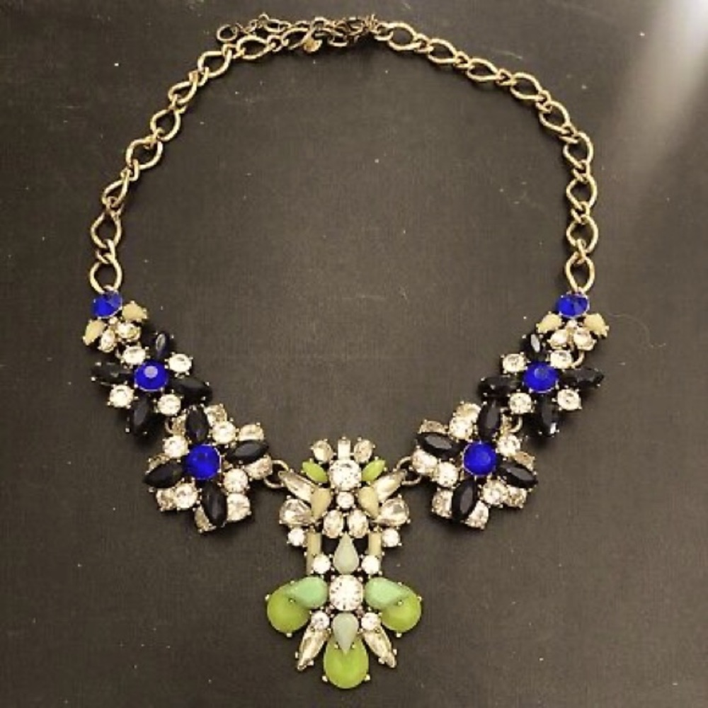 J. Crew Vintage statement Rhinestone emeralds crystal glass 18"- 22" necklace